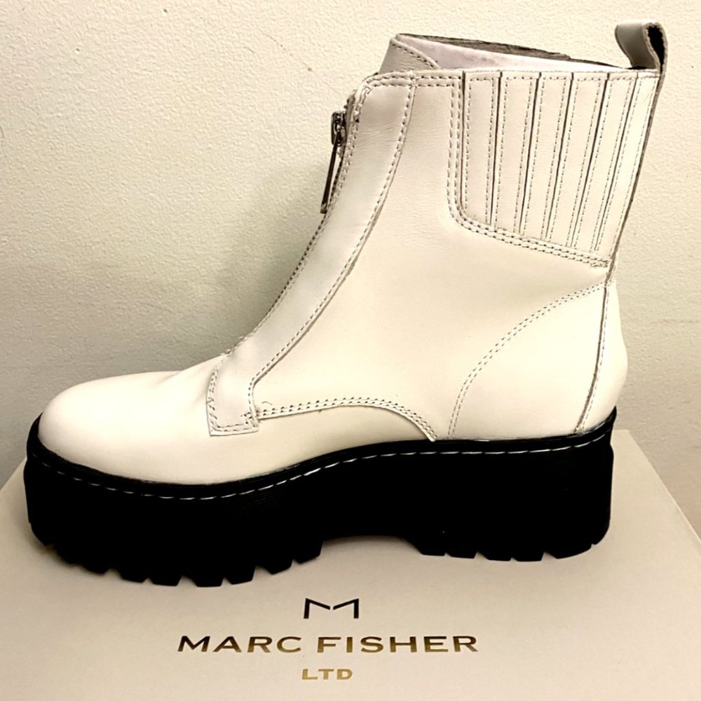 Marc Fisher Women's Prisco Leather Front Zipper Ankle Boot Shoe - Ivory